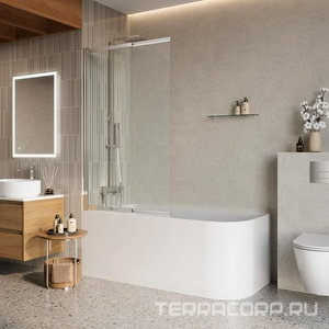 Штора на ванну выдвижная, 604-1015хh1450мм, крепление слева/справа, (стекло прозр. 6мм, фурнит. цв.хром),  ZZ Cezares Luce LUCE-VF-11-100/145-C-Cr