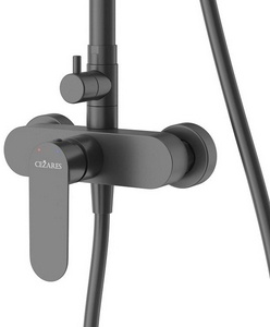 Смеситель для душа, со стационарным верхним душем d22см., шланг, лейка, кронштейн в компл., (цв.черный матовый),  ZZ Cezares Stylus STYLUS-CD-NOP