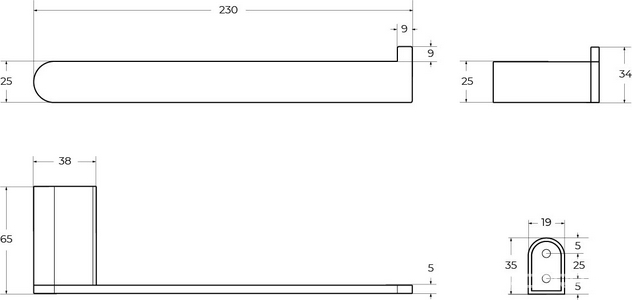 Полотенцедержатель 23см, (цв.хром),  ZZ Cezares Stylus STYLUS-TH02-01