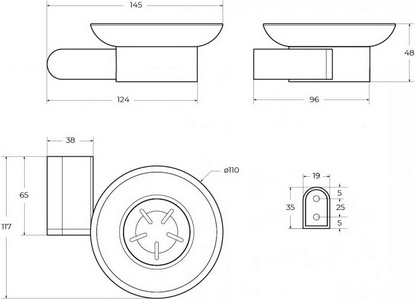 Мыльница настенная, (цв.брашированное золото/стекло матовое),  ZZ Cezares Stylus STYLUS-SODS-BORO