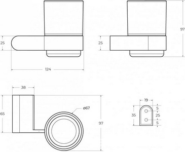 Стакан настенный, (цв.брашированное золото / стекло матовое),  ZZ Cezares Stylus STYLUS-TUMS-BORO