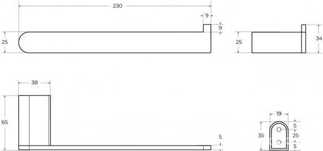Полотенцедержатель 23см, (цв.черный матовый),  ZZ Cezares Stylus STYLUS-TH02-NOP