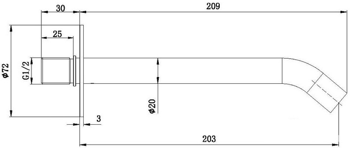 Излив для набора воды в ванну, встраиваемый в стену, 209мм, (цв.никель браш.),  ZZ Allen Brau Priority 5.31B18-BN