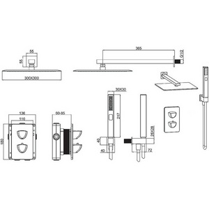 Смес-термостат д/душ,встр.в стену,со стац.верхн.душем квадр.30х30см,кронштейн,лейка,держатель,шланг,встр.часть в компл,(цв.черный матовый), ZZ Allen Brau Infinity 5.21016-31