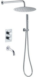 Смес-термостат д/ванны/душа, встр.в сену, со стац.верхн.душем d30см, излив,кронштейн,лейка,держат, шланг, встр.часть в компл, (цв.хром), Priority ZZ