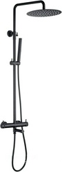 Смеситель для ванны/душа, со стационарным верхним душем d300мм., поворотный излив, душевая лейка, шланг в компл., (цв.черный матовый), Priority 3.0 ZZ