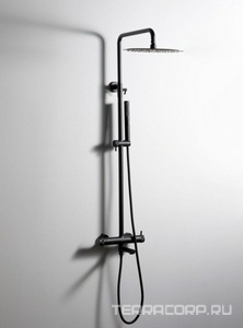 Смеситель для ванны/душа, со стационарным верхним душем d300мм., поворотный излив, душевая лейка, шланг в компл., (цв.черный матовый),  3.0 ZZ Allen Brau Priority 5.31A10-31