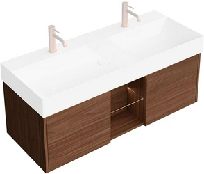 Тумба подвесная 120 см, 2 выдвижных ящика Push-to-Open, подсветка, без раковины, цв.cтруктурированный орех ZZ