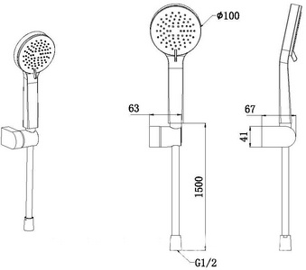 Душевой гарнитур: лейка, шланг 1500мм, кронштейн, (цв.черный матовый),  ZZ Allen Brau Eclipse 5.E1005-31
