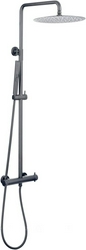 Смеситель-термостат для душа, со стационарным верхним душем 300х300мм., душевая лейка, шланг в компл., (цв.графит браш.), Fantasy ZZ