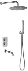 Смес-термостат д/ванны/душа,встр.в стену со стац.верхн.душ d30см,излив,кронштейн,лейка,держат,шланг, встр.часть в компл,(цв.никель браш.),ZZ Allen Brau Priority 5.31014-BN