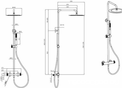 Смеситель-термостат для душа, со стационарным верхним душем 300х300мм., душевая лейка, шланг в компл., (цв.золото браш.),  ZZ Allen Brau Fantasy 5.11001-GB