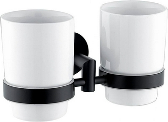 Стакан двойной, настенный, (керамика, держат.цв.черный матовый), Priority ZZ