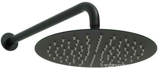 Душ верхний, стационарный, круглый d250мм, G 1/2, антикальц., стеновой кронштейн 380мм, (латунь цв.черный матовый), Priority ZZ