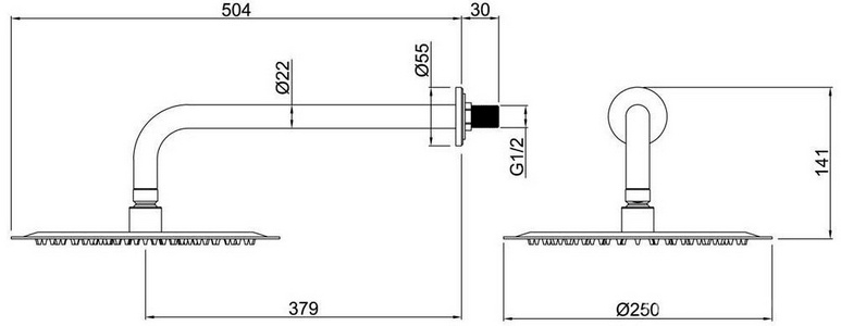 Душ верхний, стационарный, квадратный 250х250мм, G 1/2, антикальц., стеновой кронштейн 380мм, (латунь цв.хром),  ZZ Allen Brau Infinity 5.21019-00