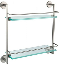 Полка двойная 418х408х138мм, (стекло прозрачное, держат.цв.браш.никель), Priority ZZ