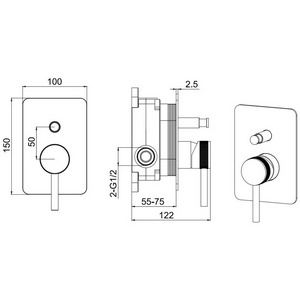 Смеситель для душа/ванны, встраиваемый в стену, с переключателем на 3 выхода, (цв.черный матовый),  3.0 ZZ Allen Brau Priority 5.31A11-31