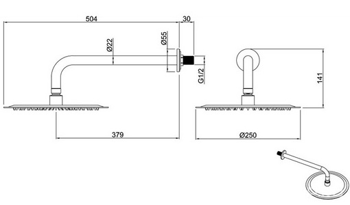 Душ верхний, стационарный, круглый d300мм, G 1/2, антикальц., стеновой кронштейн 430мм, (латунь цв.черный матовый),  ZZ Allen Brau Priority 5.31A17-31