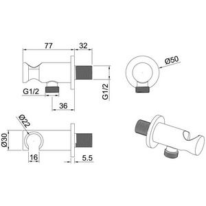 Кронштейн для ручного душа, совмещённый со шланговым подсоед. 1/2, (цв.хром),  ZZ Allen Brau Priority 5.31015-00