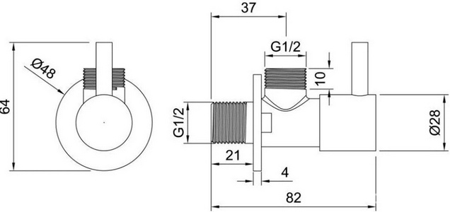 Вентиль запорный, угловой, 1/2 х 1/2, (цв.черный матовый),  ZZ Allen Brau Priority 5.31026-31