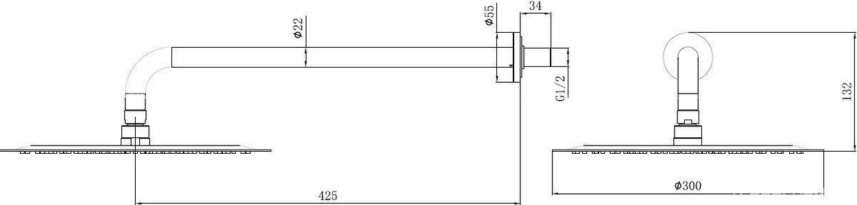Душ верхний, стационарный, круглый d300мм, G 1/2, антикальц., стеновой кронштейн 430мм, (латунь цв.золото браш.),  ZZ Allen Brau Priority 5.31A17-GB