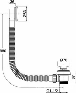Слив-перелив удлинённый, крышка перелива и пробка слива Сlick-Clack, (латунь/пластик цв.золото браш.), БЕЗ гидрозатвора "колена",  Round ZZ Allen Brau Priority 5.31027-GB