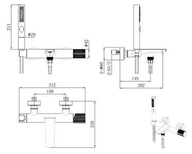 Смеситель для ванны, лейка, шланг в компл., (цв.черный матовый),  ZZ Allen Brau Liberty 5.33006-31