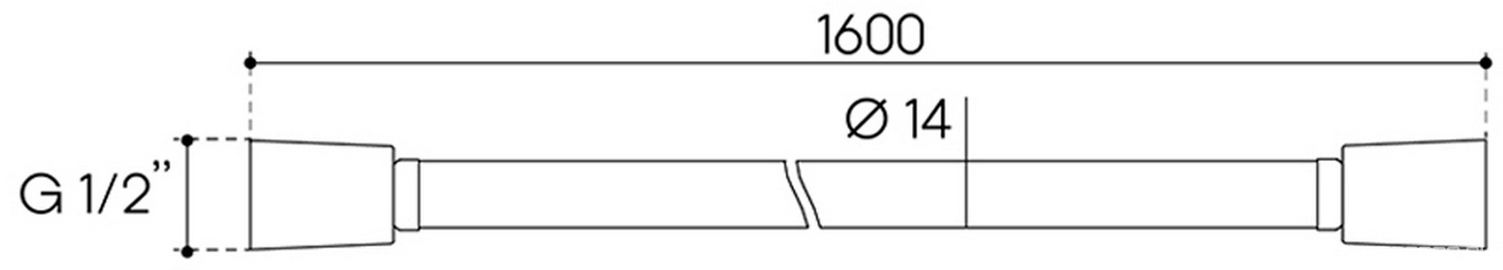 Шланг для душа 1600мм, 1/2 x 1/2, (пластик цв.оружейная сталь),  ZZ Aqueduto Chuva CHU1245