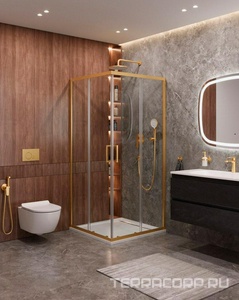 Душевой уголок 1000х1000хh1950мм, квадрат, (стекло прозр.Idrorepellente 6мм, фурн.цв.брашированное золото),  ZZ Cezares Molveno MOLVENO-A-2-100-C-BORO-IV