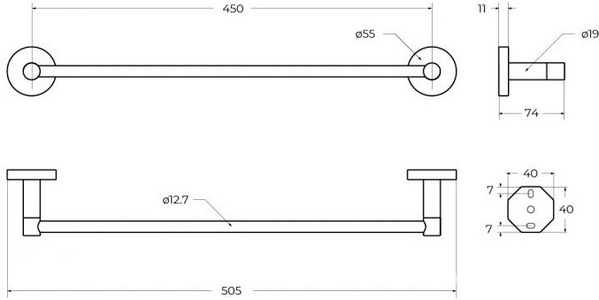 Полотенцедержатель 505мм, (цв.оружейная сталь), Relax ZZ Cezares relax RELAX-TH-50-GM