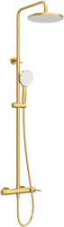 Смеситель для душа, со стационарным верхним душем d23см., шланг, лейка, кронштейн в компл., (цв.брашированное золото), Relax ZZ