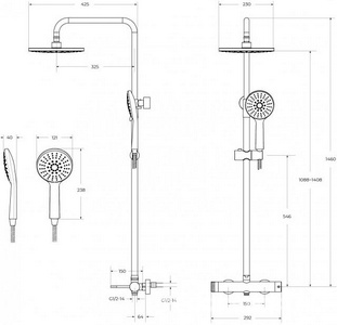 Смеситель для душа, со стационарным верхним душем d23см., шланг, лейка, кронштейн в компл., (цв.брашированное золото), Relax ZZ Cezares relax RELAX-CD-BORO