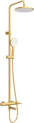 Смеситель для ванны/душа, со стационарным верхним душем d23см., шланг, лейка, кронштейн в компл., (цв.брашированное золото), Relax ZZ