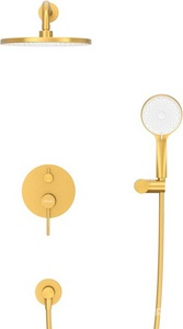 Смеситель для душа, встр.в стену со стац.стенов.,верхнем душем d22см., душ.лейка, шланг в компл., (цв.брашированное золото), Relax ZZ Cezares relax RELAX-DSET-BORO