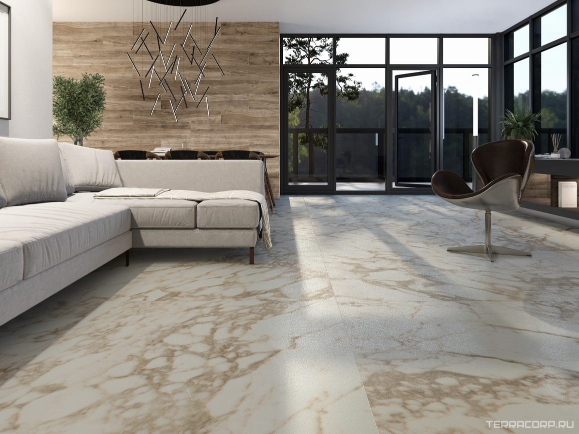 Керамогранит Pamesa Arabescato Rain Gold Luxglass 60x120 XX Бежевый, фото 2