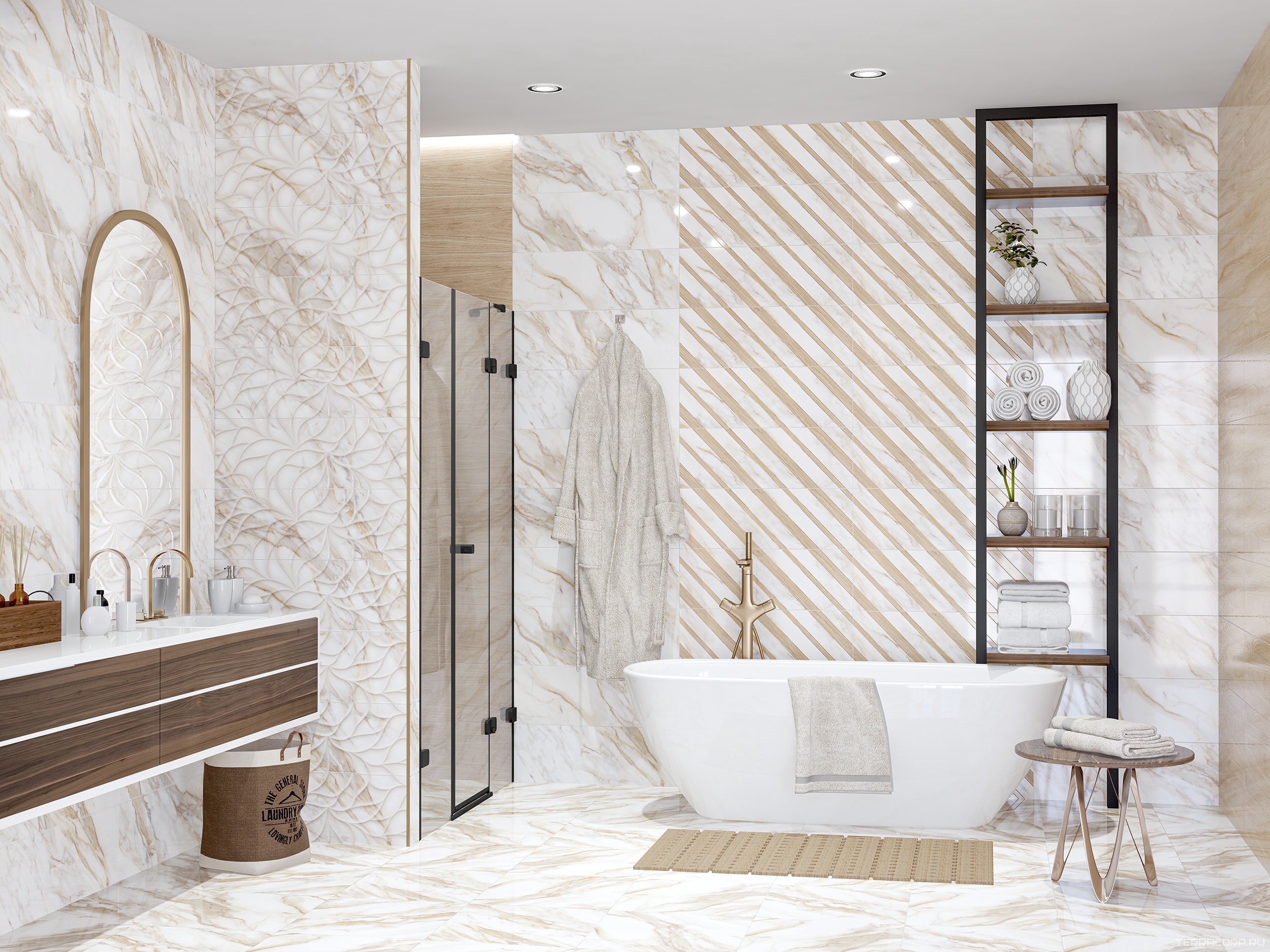 Керамогранит Eletto Calacatta Oro Декор CALACATTA ORO STRUTTURA24.2x70 Белый, фото 1