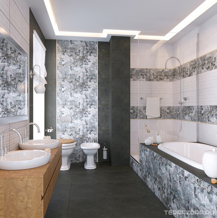Керамическая плитка Gracia ceramica Lauretta black panno 01 (из 2х частей 30x90) ХХ 60х90 Серый, фото 1