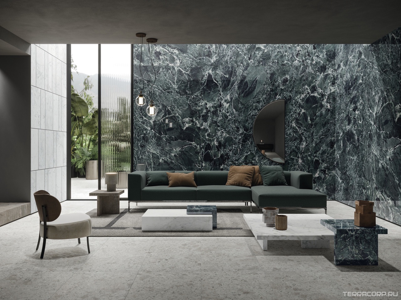 Керамогранит Ariostea Ultra Marmi Verde St. Denis Lucidato (Shiny) 6 mm 150x300 Зеленый, фото 4