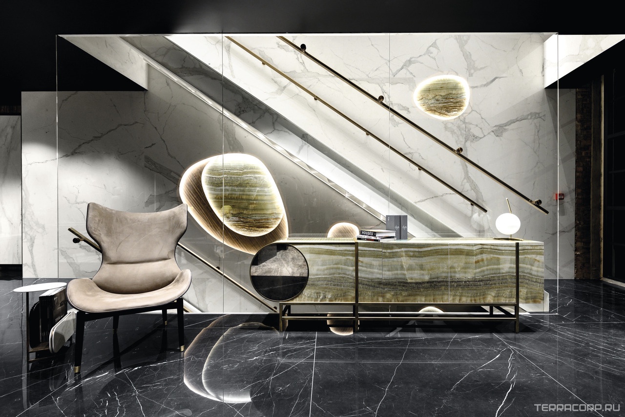 Керамогранит Ariostea Ultra Onici Green Onyx Vein Cut Lucidato (Shiny) 6 мм 150x300 Зеленый, фото 4