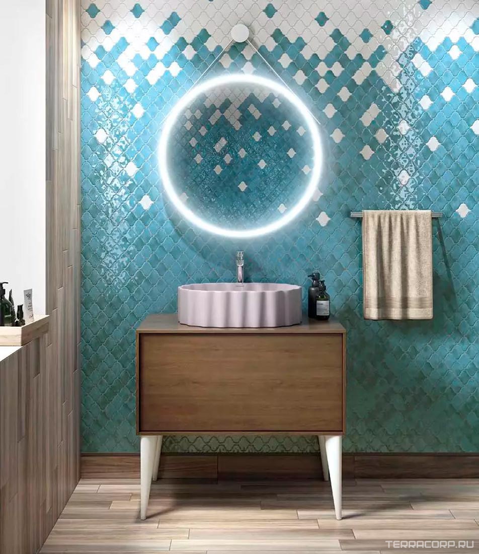 Мозаика Kerama Marazzi Арабески Майолика бирюза26x30 Голубой, фото 4