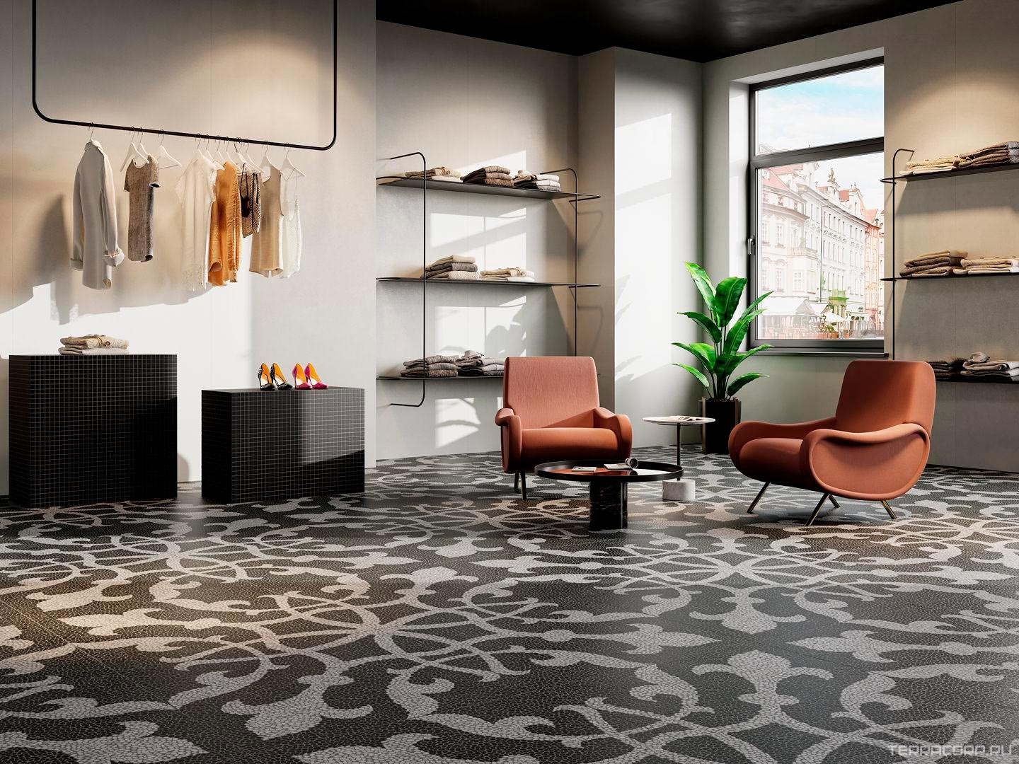 Керамогранит Kerama Marazzi Багатти белый чёрный обрезной KLZZ80x80 Черный, фото 4