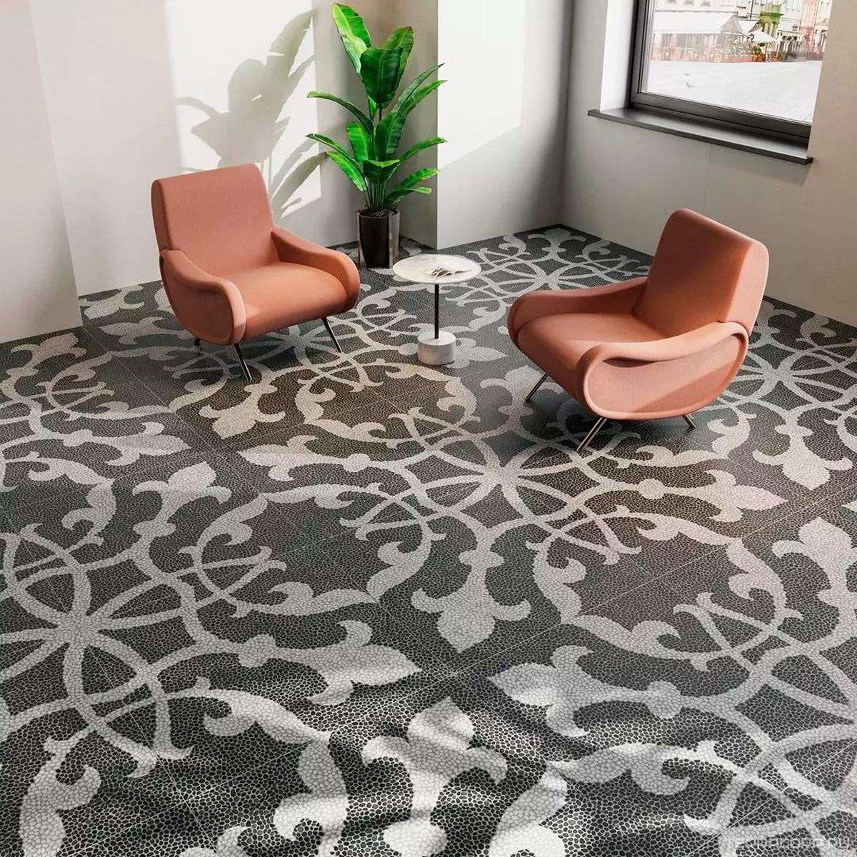 Керамогранит Kerama Marazzi Багатти белый чёрный обрезной KLZZ80x80 Черный, фото 3