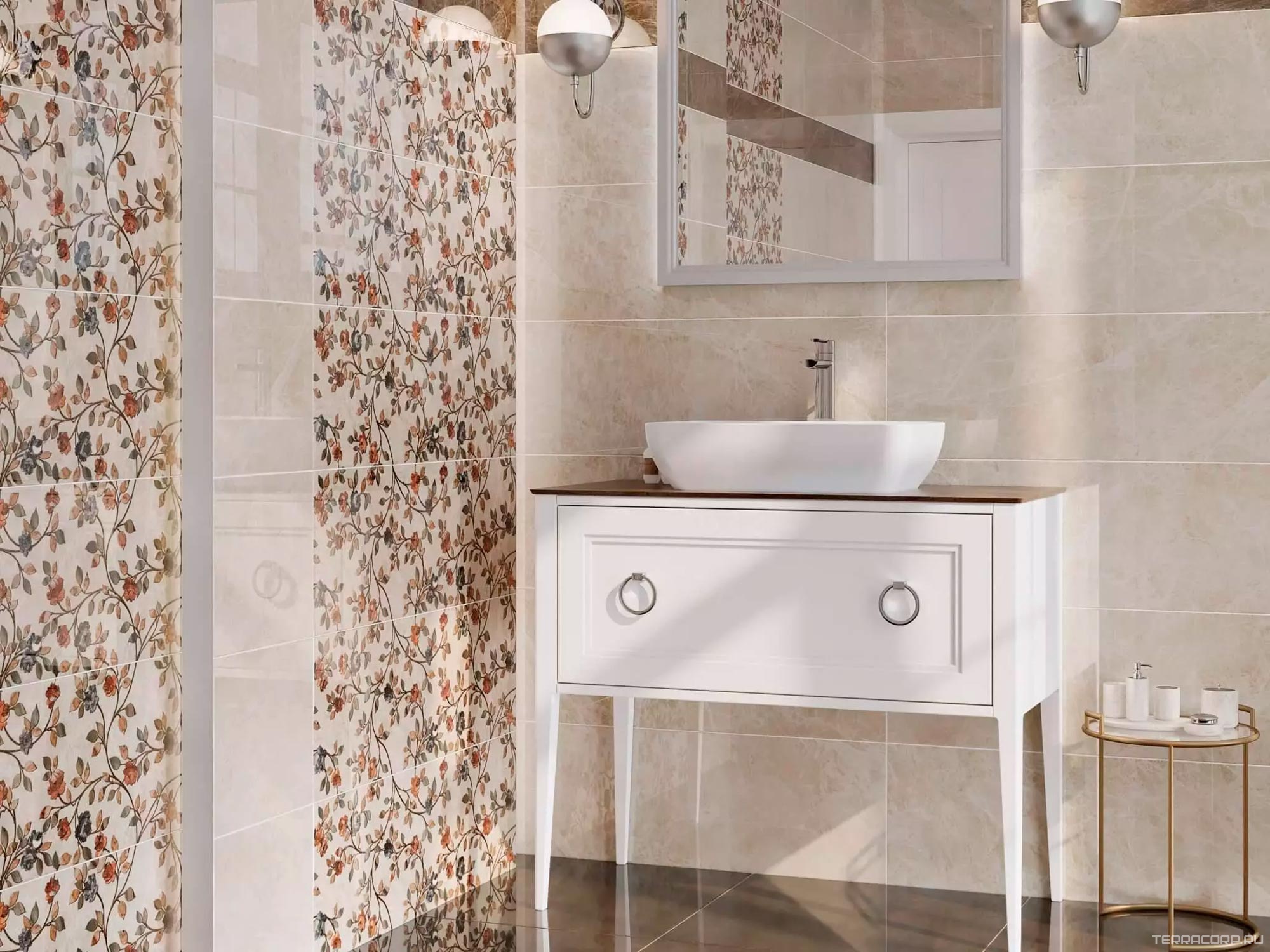 Керамическая плитка Kerama Marazzi Гран-Виа Декор цветы обрезной XX30x89.5 Бежевый, фото 1