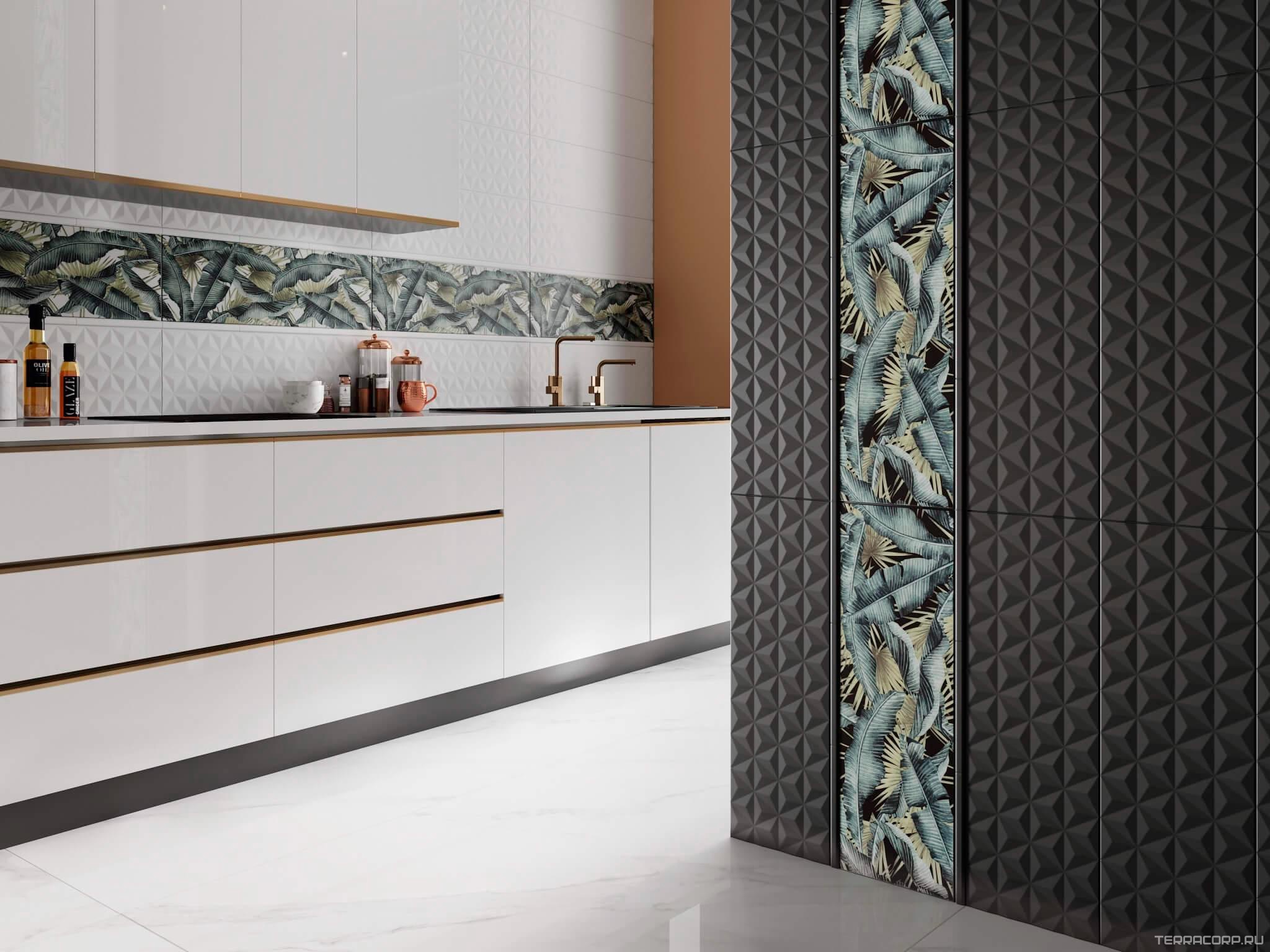Керамическая плитка Kerama Marazzi Диагональ обрезной дек. стена 25х75 Черный, фото 1