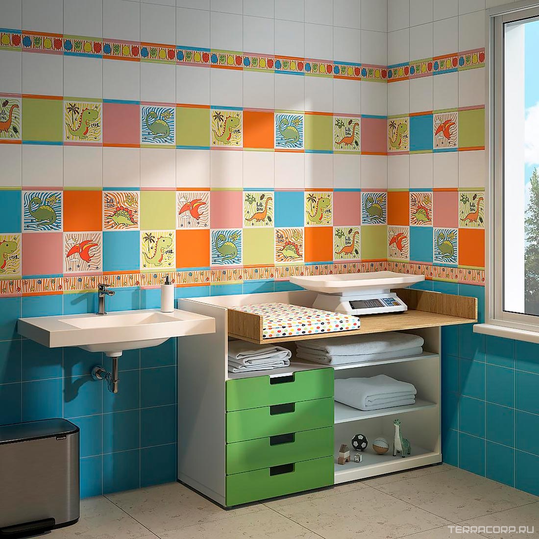 Керамическая плитка Kerama Marazzi Динозаврики Декор 5 матовый 20х20 Комбинированный, фото 4