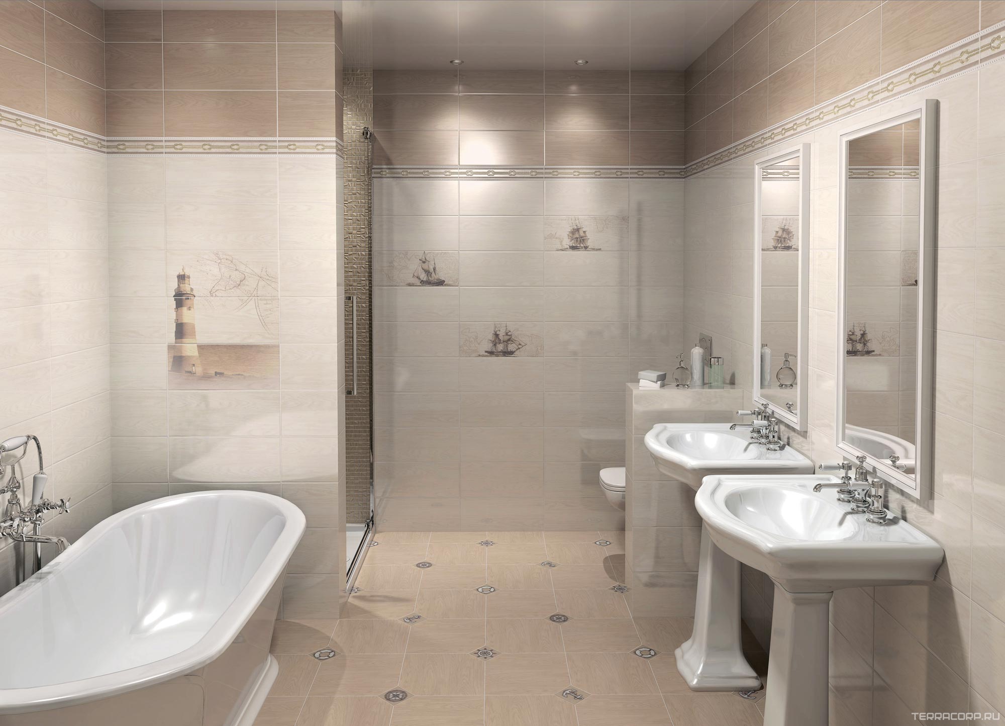 Керамическая плитка Kerama Marazzi Кампанелла Корабль 2 20х50 Комбинированный, фото 1