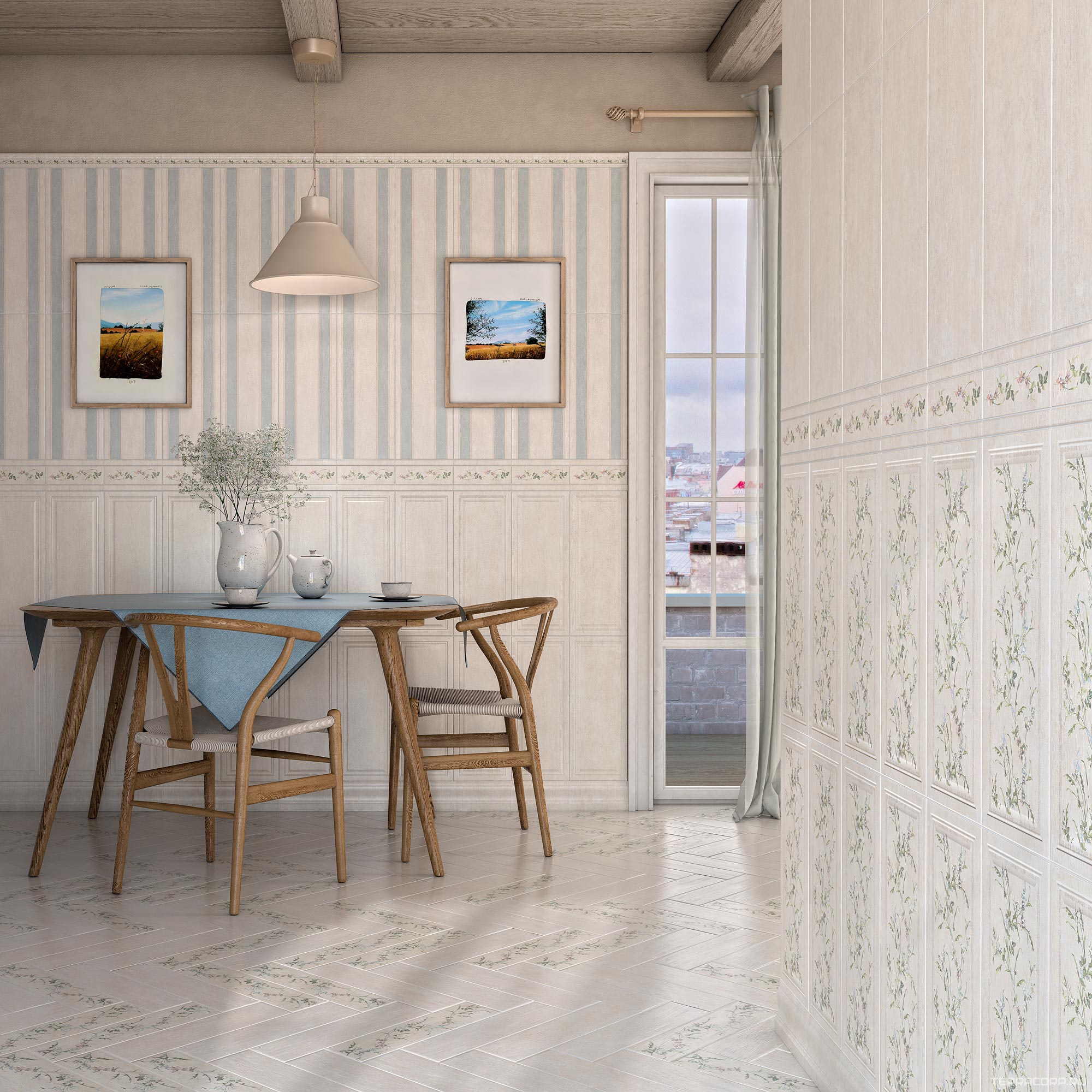 Керамическая плитка Kerama Marazzi Кантри Шик белый панель декорированный20x50 ZZ Белый, фото 4