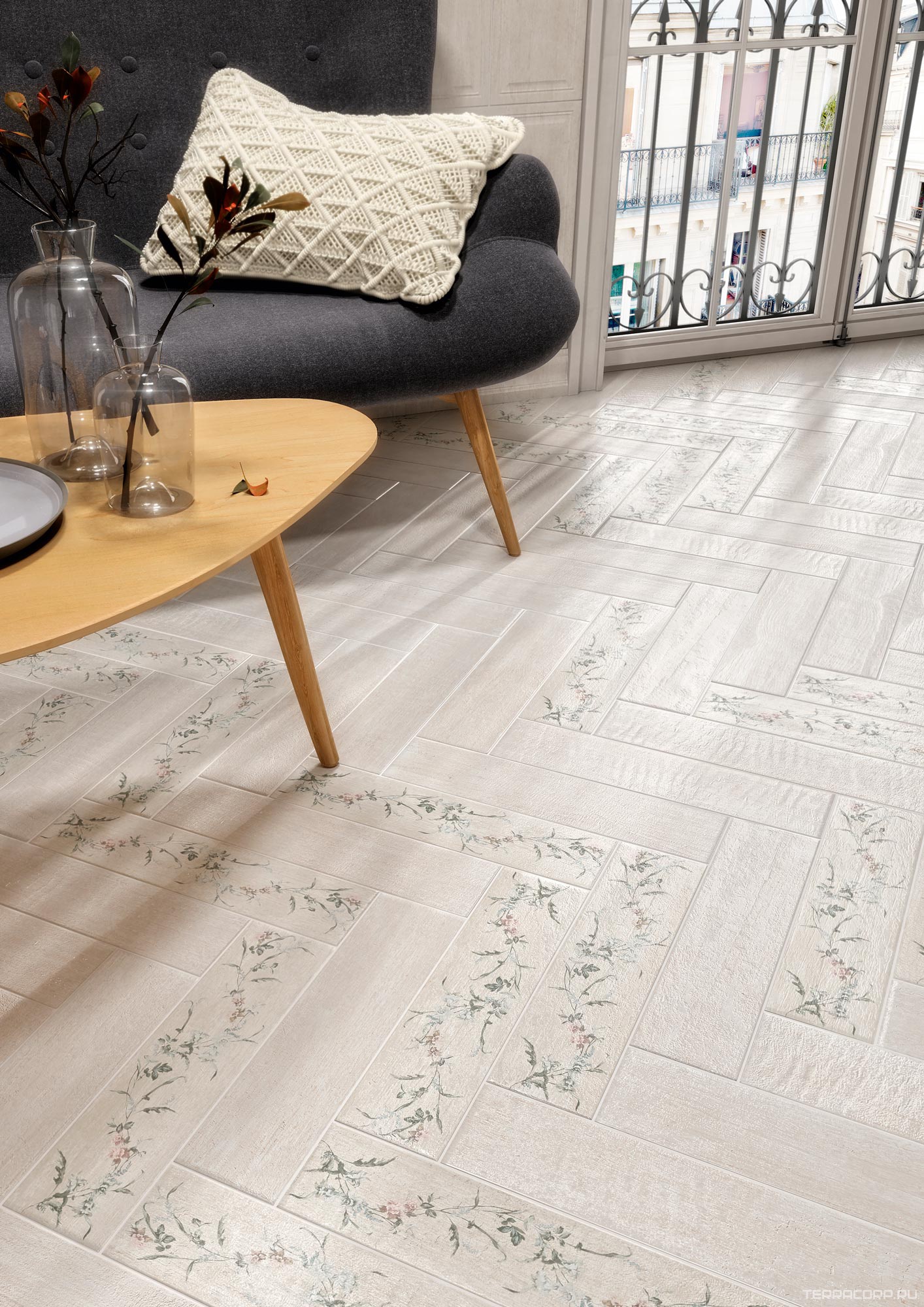 Керамогранит Kerama Marazzi Кантри Шик белый декорированный9.9x40.2 ZZ Белый, фото 4