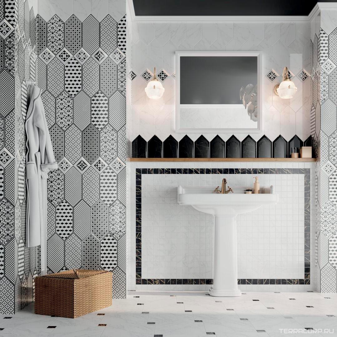 Керамическая плитка Kerama Marazzi Келуш Декор 1 грань черно-белый XX9,8х9,8 Комбинированный, фото 1