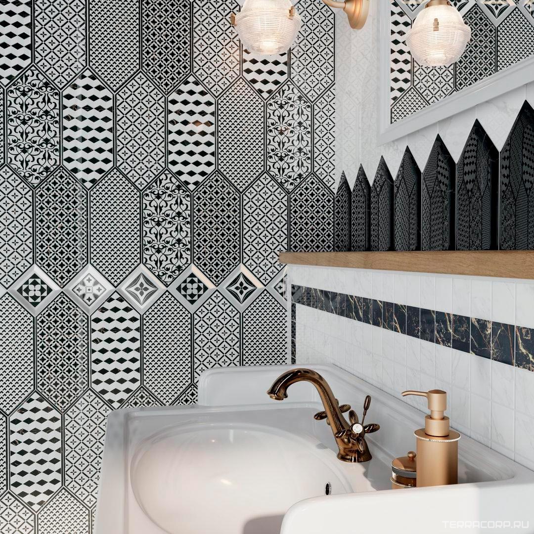 Керамическая плитка Kerama Marazzi Келуш Декор 1 грань черно-белый XX9,8х9,8 Комбинированный, фото 2